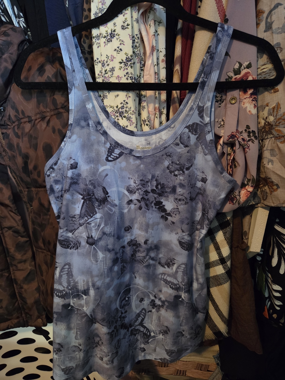 No Boundaries Blue Floral & Butterfly Print Tank Top
